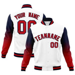 Custom White Red Black Full-Snap Varsity Raglan Sleeves Gradient Letterman Jacket | BuyFootballJersey