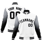 Custom White Black Gray Full-Snap Varsity Raglan Sleeves Gradient Letterman Jacket | BuyFootballJersey
