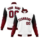 Custom White Crimson Black Full-Snap Varsity Raglan Sleeves Gradient Letterman Jacket | BuyFootballJersey