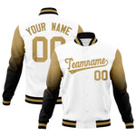 Custom White Black Old Gold Full-Snap Varsity Raglan Sleeves Gradient Letterman Jacket | BuyFootballJersey