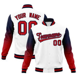 Custom White Red Black Full-Snap Varsity Raglan Sleeves Gradient Letterman Jacket | BuyFootballJersey