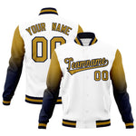 Custom White Old Gold Navy Full-Snap Varsity Raglan Sleeves Gradient Letterman Jacket | BuyFootballJersey
