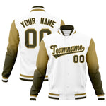 Custom White Olive Desert Yellow Full-Snap Varsity Raglan Sleeves Gradient Letterman Jacket | BuyFootballJersey