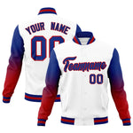 Custom White Royal Blue Red Full-Snap Varsity Raglan Sleeves Gradient Letterman Jacket | BuyFootballJersey