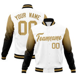 Custom White Black Old Gold Full-Snap Varsity Raglan Sleeves Gradient Letterman Jacket | BuyFootballJersey