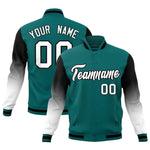 Custom Teal White Black Full-Snap Varsity Raglan Sleeves Gradient Letterman Jacket | BuyFootballJersey