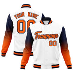 Custom White Orange Navy Full-Snap Varsity Raglan Sleeves Gradient Letterman Jacket | BuyFootballJersey
