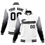 Custom White Black Gray Full-Snap Varsity Raglan Sleeves Gradient Letterman Jacket | BuyFootballJersey