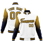 Custom White Old Gold Navy Full-Snap Varsity Raglan Sleeves Gradient Letterman Jacket | BuyFootballJersey