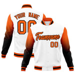 Custom White Orange Black Full-Snap Varsity Raglan Sleeves Gradient Letterman Jacket | BuyFootballJersey