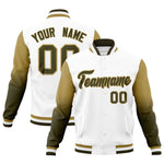 Custom White Olive Desert Yellow Full-Snap Varsity Raglan Sleeves Gradient Letterman Jacket | BuyFootballJersey