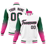 Custom White Green Pink Full-Snap Varsity Raglan Sleeves Gradient Letterman Jacket | BuyFootballJersey