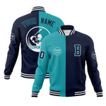 Custom Aqua Navy Varsity Full-Snap Split Letterman Baseball Jacket | BuyFootballJersey