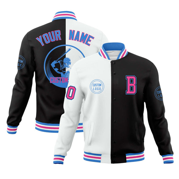 Custom White Black Varsity Full-Snap Split Letterman Baseball Jacket | BuyFootballJersey