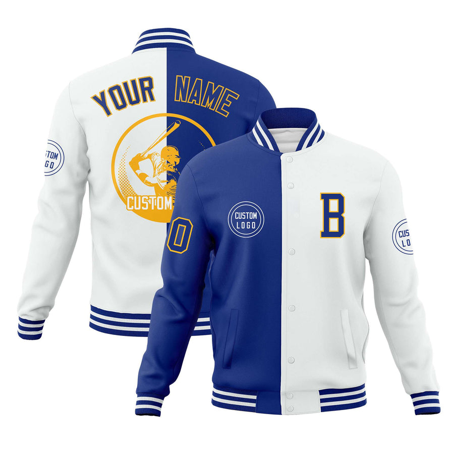 Custom Royal White Varsity Full-Snap Split Letterman Baseball Jacket | BuyFootballJersey