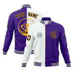 Custom White Purple Varsity Full-Snap Split Letterman Baseball Jacket | BuyFootballJersey