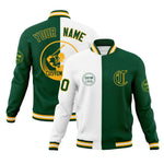 Custom White Green Varsity Full-Snap Split Letterman Baseball Jacket | BuyFootballJersey
