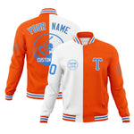 Custom White Orange Varsity Full-Snap Split Letterman Baseball Jacket | BuyFootballJersey
