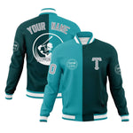 Custom Aqua Midnight Green Varsity Full-Snap Split Letterman Baseball Jacket | BuyFootballJersey