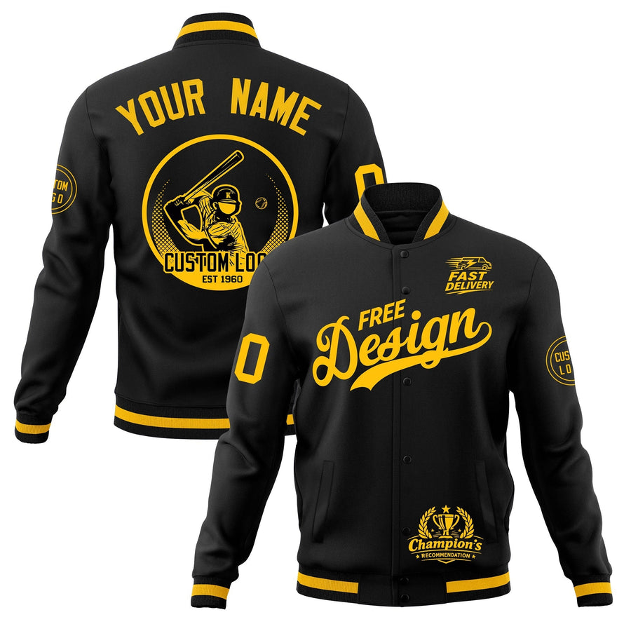 Custom Black Gold Jacket Classic Style Full-Snap Club & Spirit Wear Breathable | BuyFootballJersey