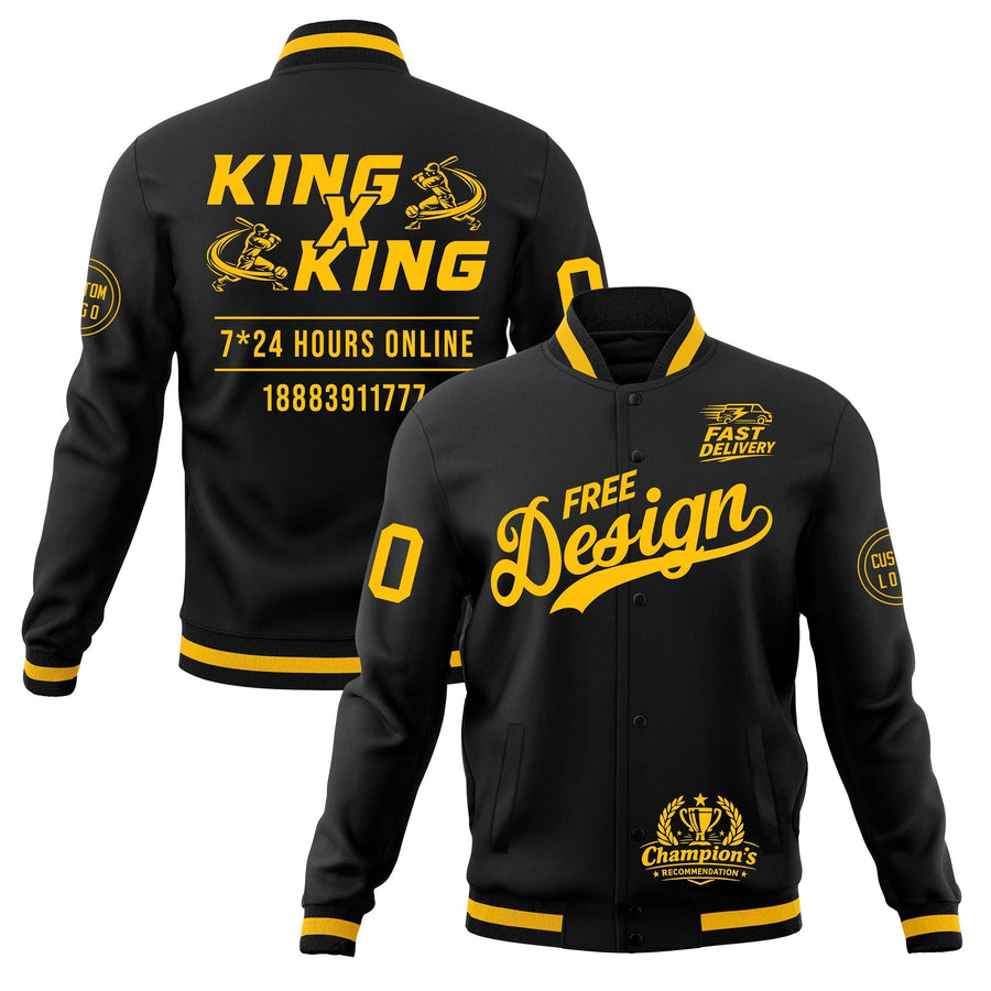 Custom Black Gold Jacket Classic Style Full-Snap Club & Spirit Wear Wrinkle-Resistant | BuyFootballJersey