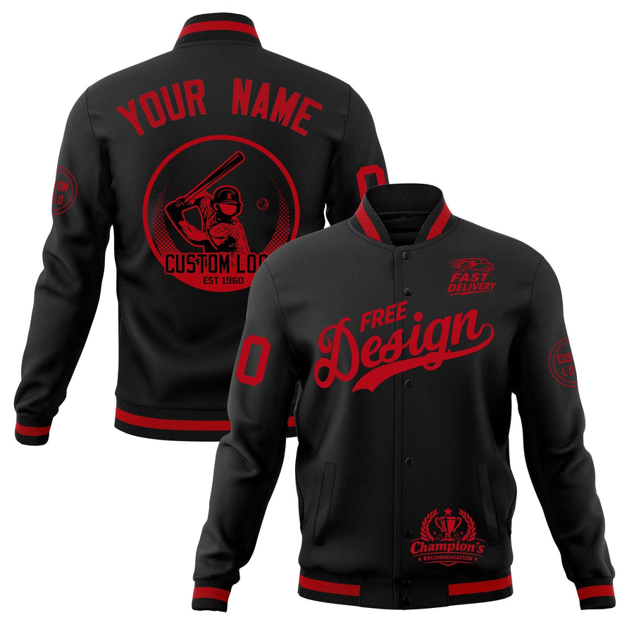 Custom Black Red Jacket Classic Style Full-Snap Club & Spirit Wear Breathable | BuyFootballJersey
