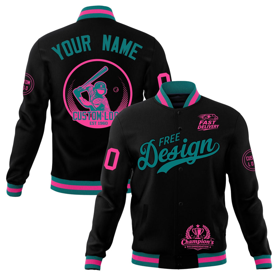 Custom Black Teal Pink Jacket Classic Style Full-Snap Club & Spirit Wear Breathable | BuyFootballJersey