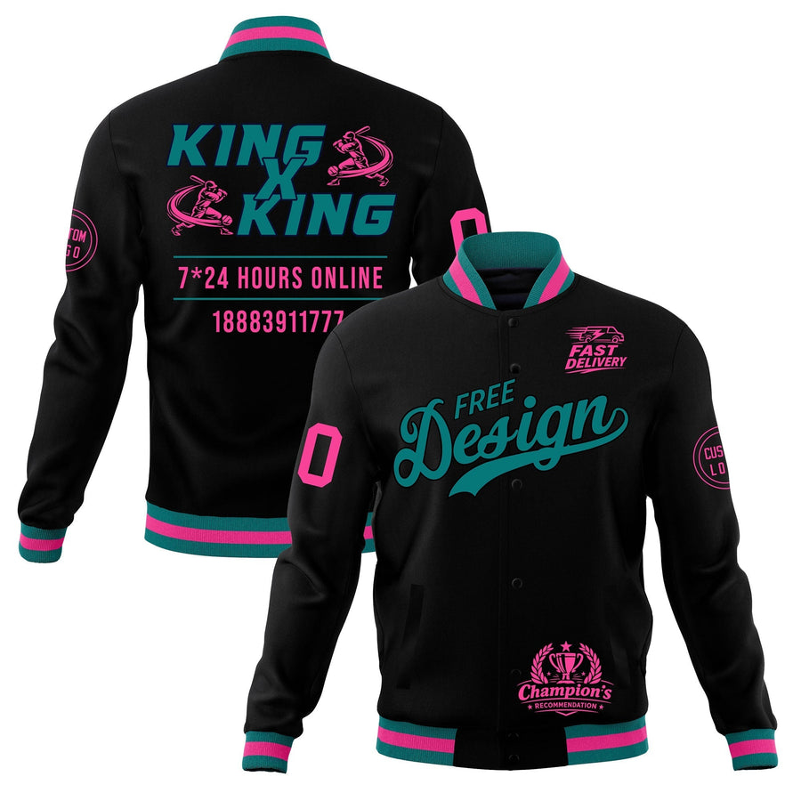 Custom Black Teal Pink Jacket Classic Style Full-Snap Club & Spirit Wear Wrinkle-Resistant | BuyFootballJersey
