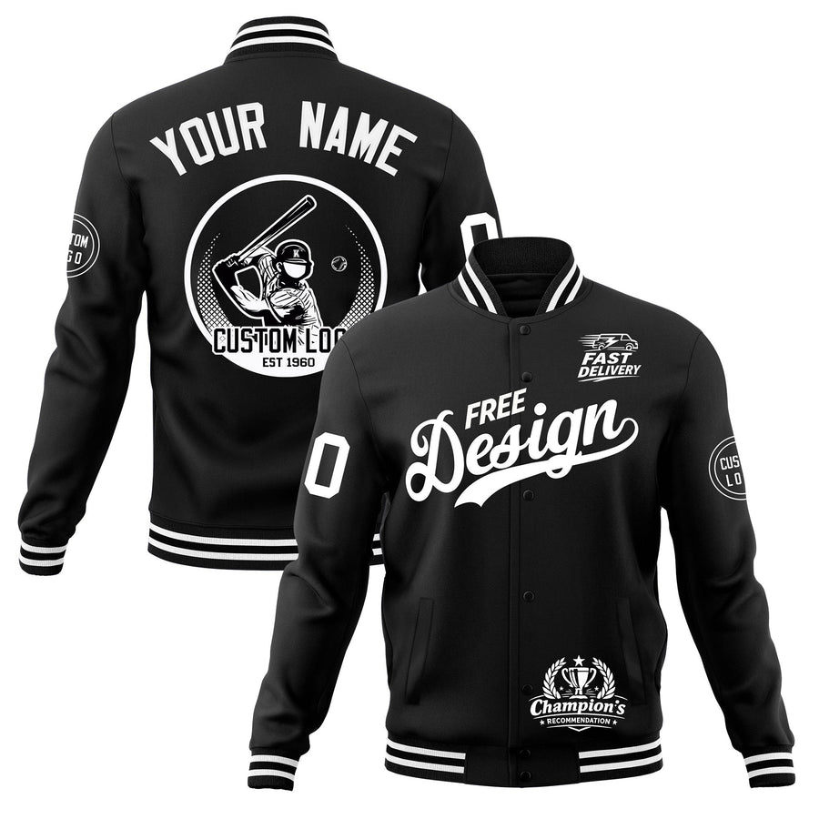 Custom Black White Jacket Classic Style Full-Snap Club & Spirit Wear Breathable | BuyFootballJersey