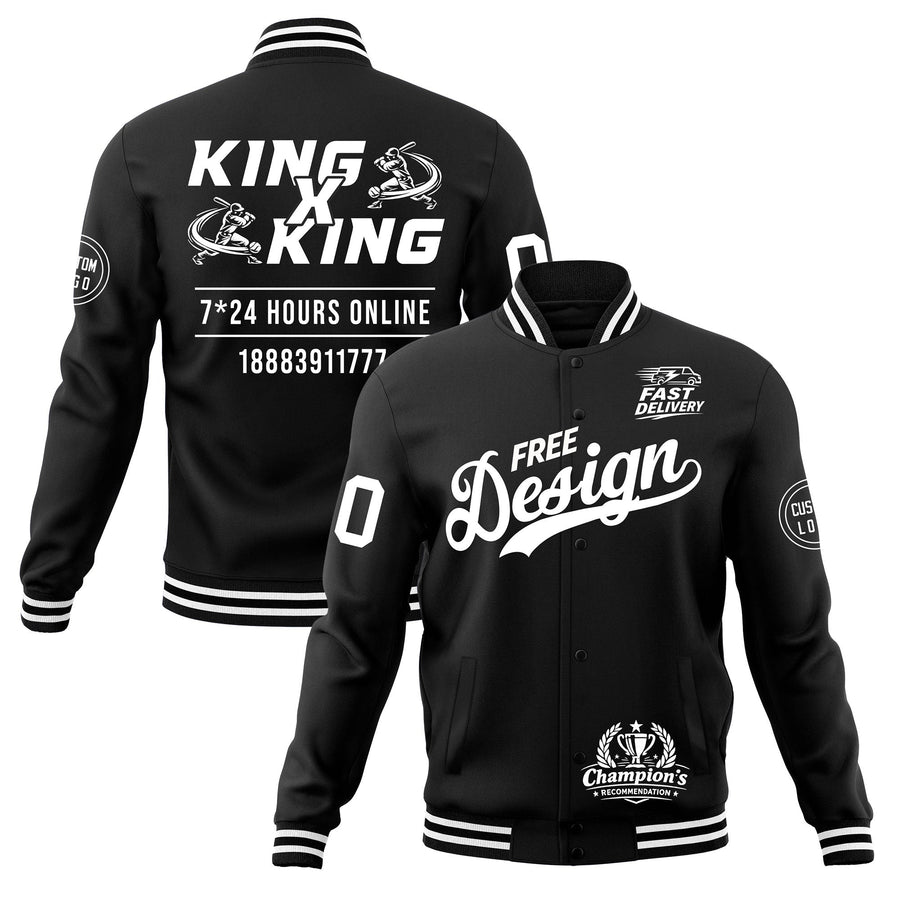 Custom Black White Jacket Classic Style Full-Snap Club & Spirit Wear Wrinkle-Resistant | BuyFootballJersey