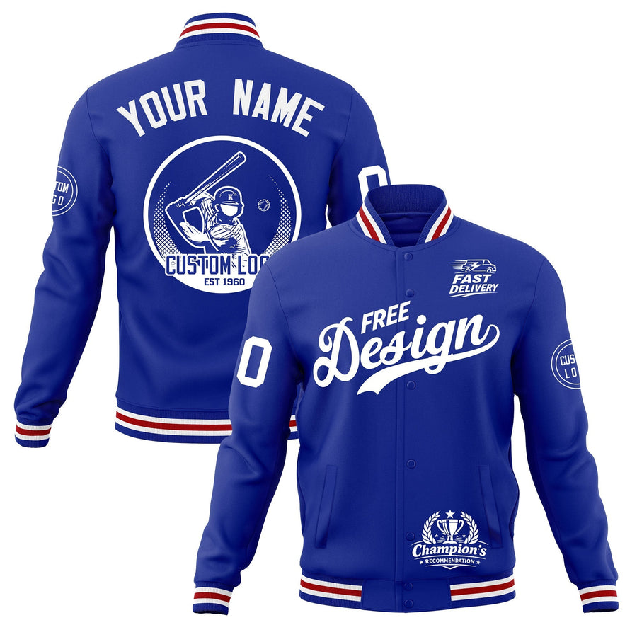 Custom Royal Blue White Red Jacket Classic Style Full-Snap Club & Spirit Wear Breathable | BuyFootballJersey