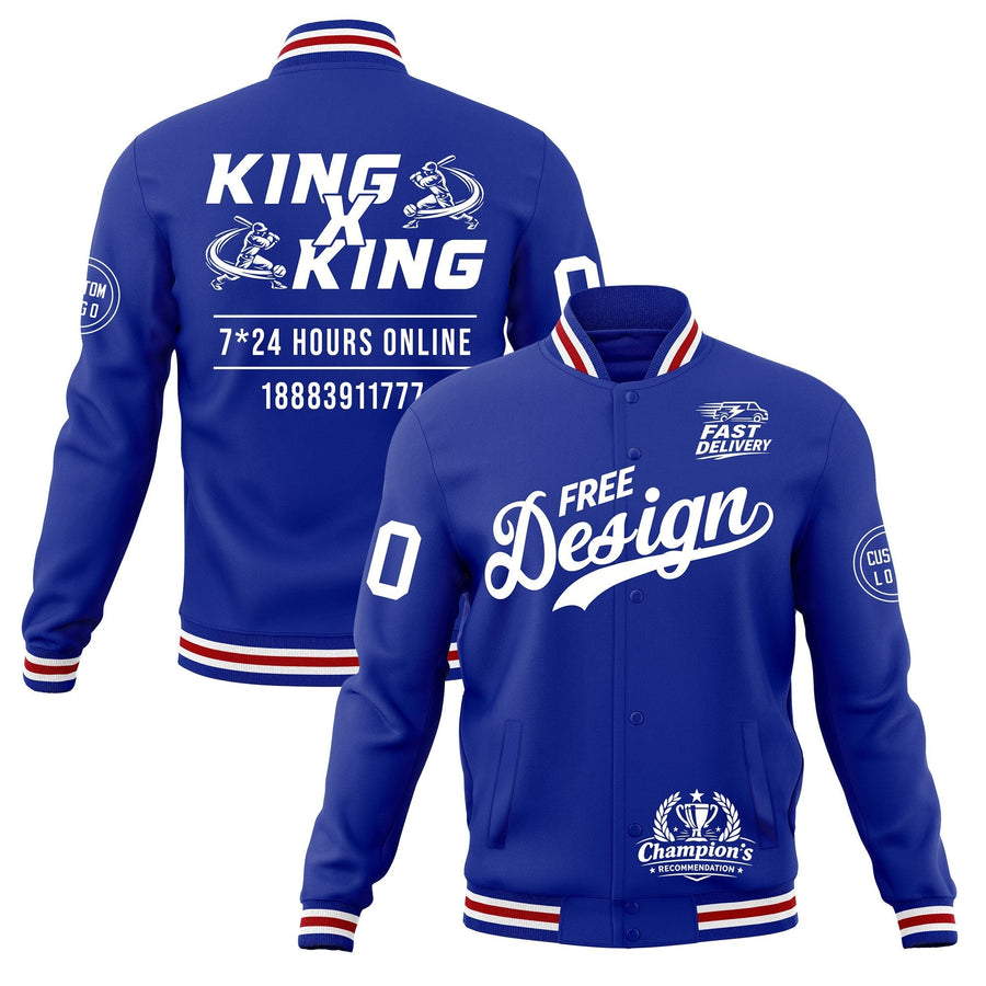 Custom Royal Blue White Red Jacket Classic Style Full-Snap Club & Spirit Wear Wrinkle-Resistant | BuyFootballJersey