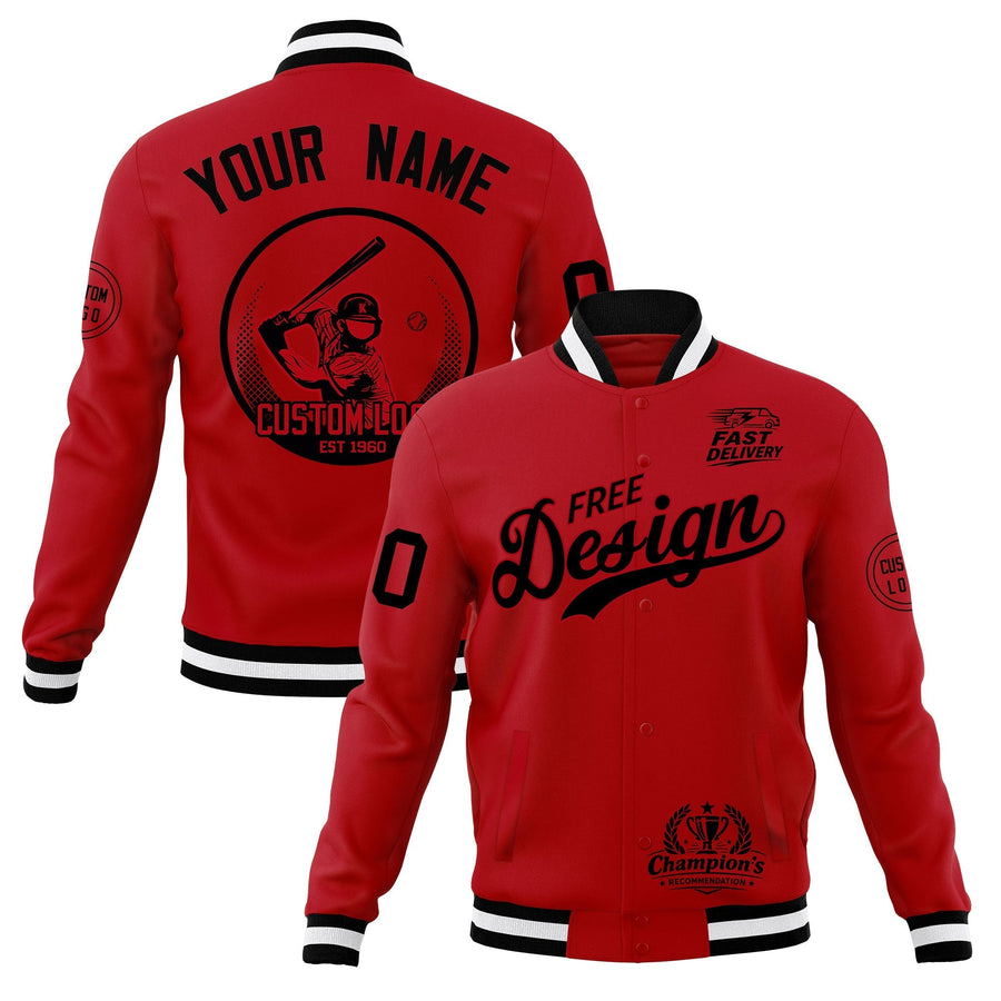 Custom Red Black White Jacket Classic Style Full-Snap Club & Spirit Wear Breathable | BuyFootballJersey