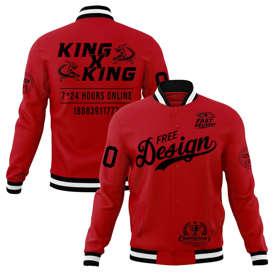 Custom Red Black White Jacket Classic Style Full-Snap Club & Spirit Wear Wrinkle-Resistant | BuyFootballJersey
