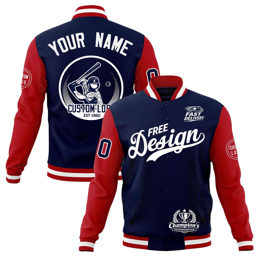 Custom Navy Red White Jacket Classic Style Full-Snap Club & Spirit Wear Breathable | BuyFootballJersey