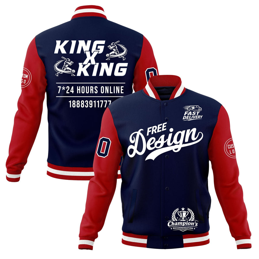 Custom Navy Red White Jacket Classic Style Full-Snap Club & Spirit Wear Wrinkle-Resistant | BuyFootballJersey