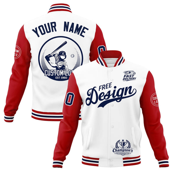Custom White Red Navy Jacket Classic Style Full-Snap Club & Spirit Wear Breathable | BuyFootballJersey