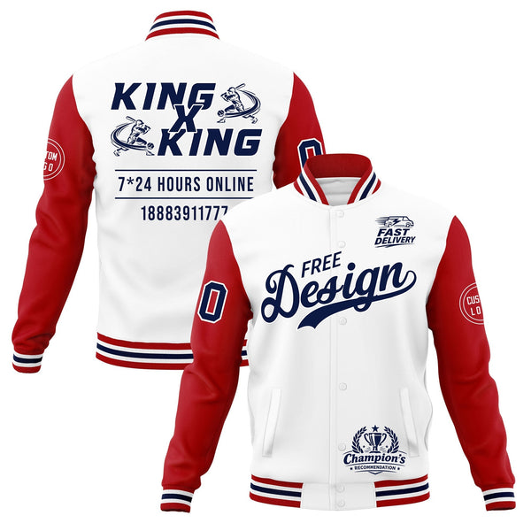 Custom White Red Navy Jacket Classic Style Full-Snap Club & Spirit Wear Wrinkle-Resistant | BuyFootballJersey