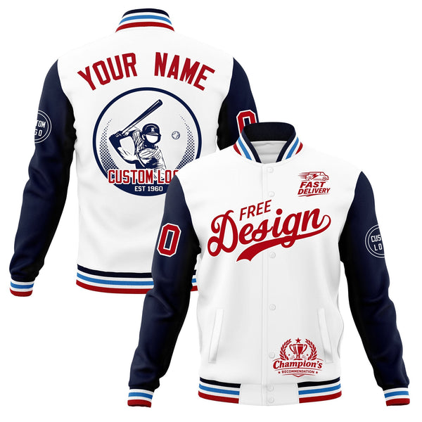 Custom White Navy Light Blue Jacket Classic Style Full-Snap Club & Spirit Wear Breathable | BuyFootballJersey