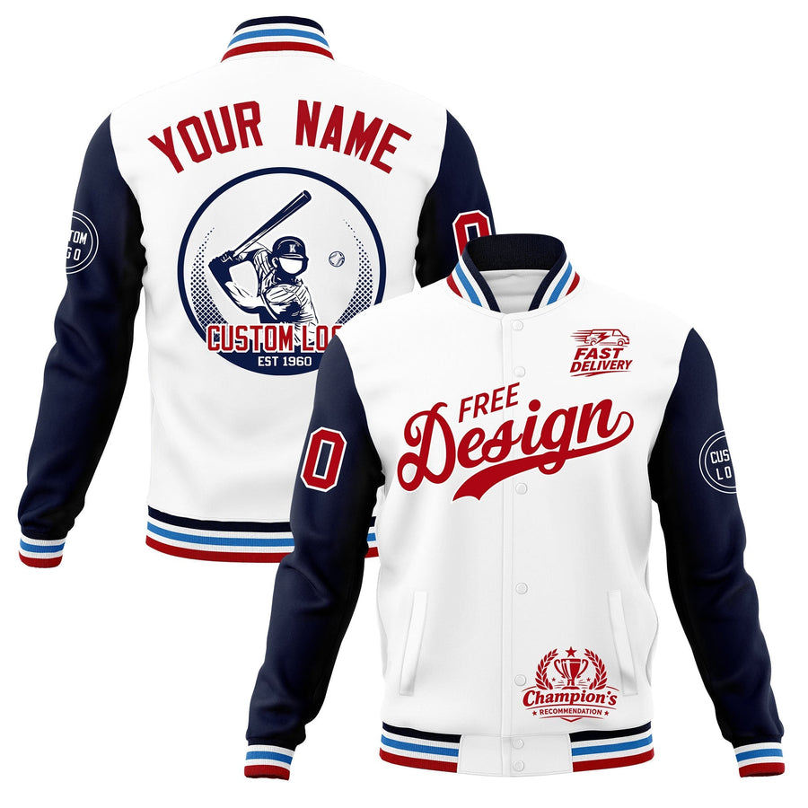 Custom White Navy Light Blue Jacket Classic Style Full-Snap Club & Spirit Wear Breathable | BuyFootballJersey