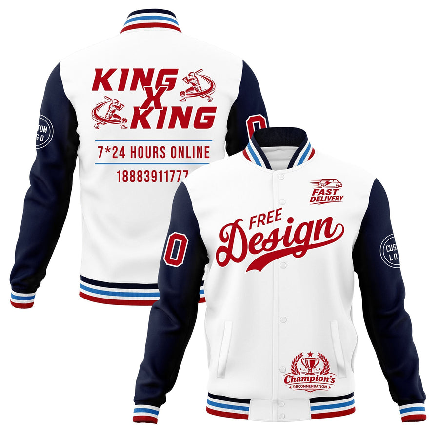 Custom White Navy Light Blue Jacket Classic Style Full-Snap Club & Spirit Wear Wrinkle-Resistant | BuyFootballJersey
