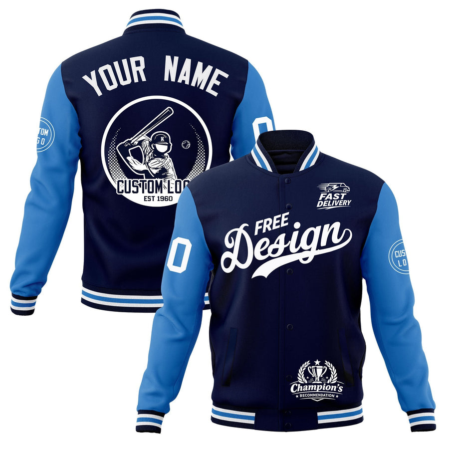 Custom Navy White Light Blue Jacket Classic Style Full-Snap Club & Spirit Wear Breathable | BuyFootballJersey
