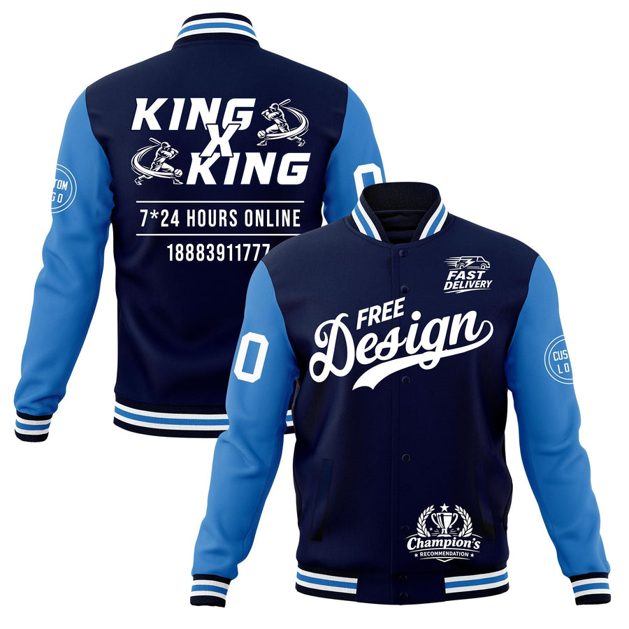 Custom Navy White Light Blue Jacket Classic Style Full-Snap Club & Spirit Wear Wrinkle-Resistant | BuyFootballJersey