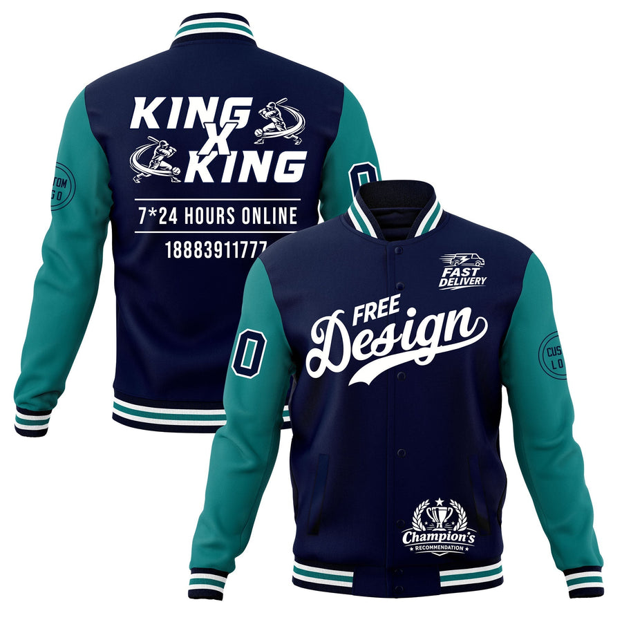 Custom Navy White Teal Jacket Classic Style Full-Snap Club & Spirit Wear Wrinkle-Resistant | BuyFootballJersey