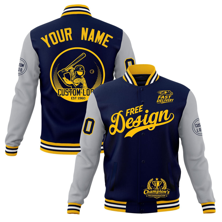 Custom Navy Gold White Jacket Classic Style Full-Snap Club & Spirit Wear Breathable | BuyFootballJersey