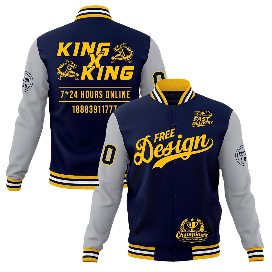 Custom Navy Gold White Jacket Classic Style Full-Snap Club & Spirit Wear Wrinkle-Resistant | BuyFootballJersey