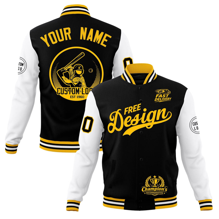 Custom Black Gold White Jacket Classic Style Full-Snap Club & Spirit Wear Breathable | BuyFootballJersey