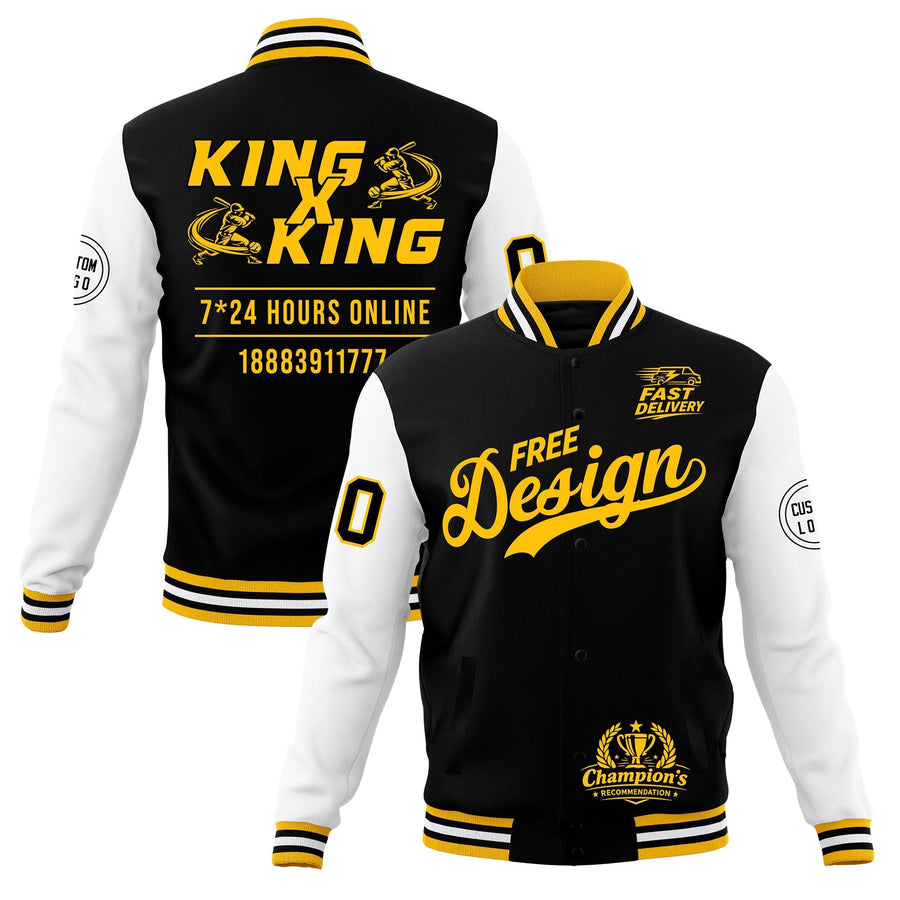 Custom Black Gold White Jacket Classic Style Full-Snap Club & Spirit Wear Wrinkle-Resistant | BuyFootballJersey