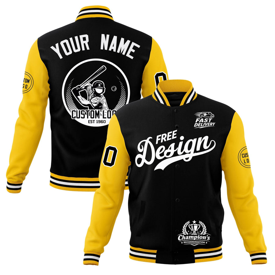 Custom Black Gold White Jacket Classic Style Full-Snap Club & Spirit Wear Breathable | BuyFootballJersey