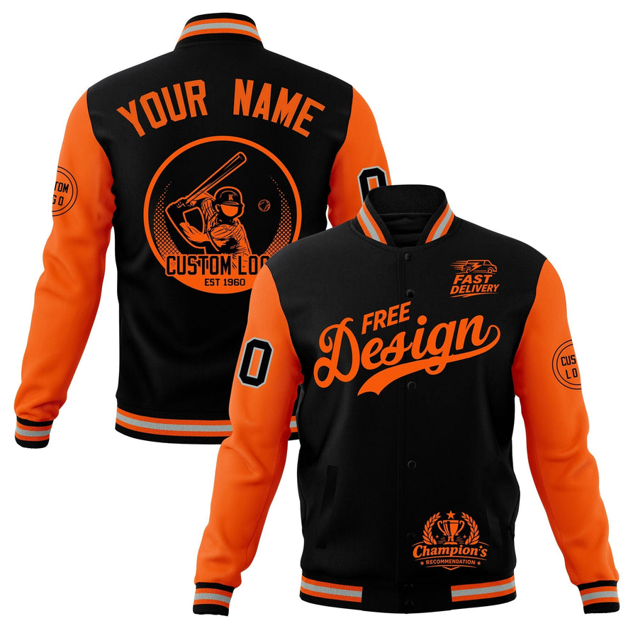 Custom Black Orange Gray Jacket Classic Style Full-Snap Club & Spirit Wear Breathable | BuyFootballJersey
